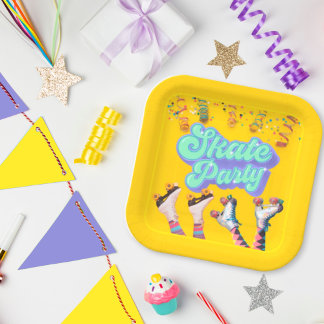 Yellow Skate Party Paper Plates