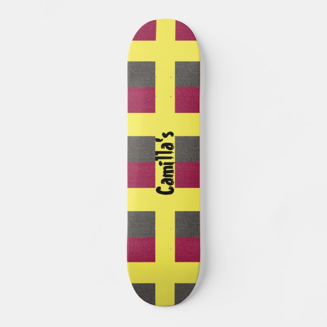 Yellow Skateboard Simulated Red Grey Glitter (Front)