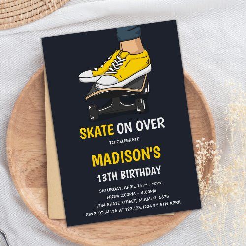 Yellow Skateboards Birthday Invitations