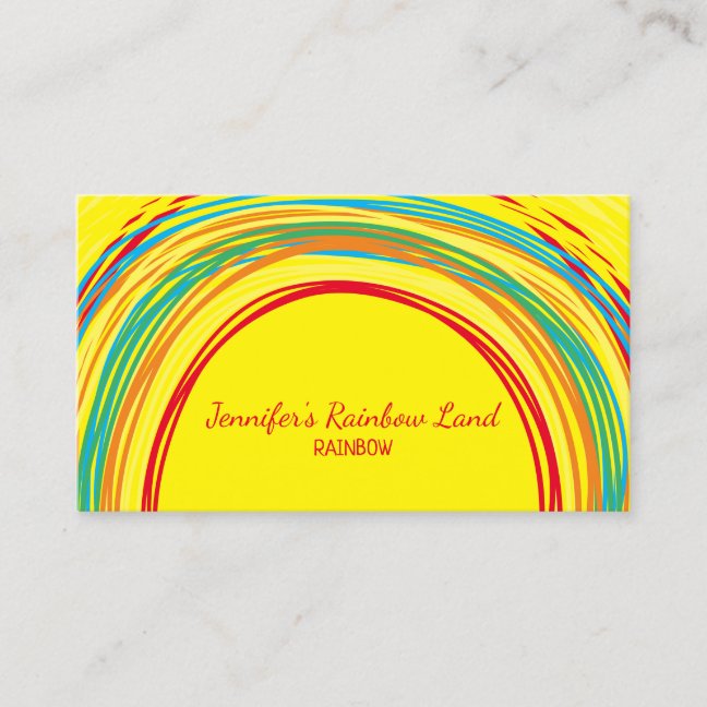 Yellow Sketch Kids Drawing Rainbow Business Card
