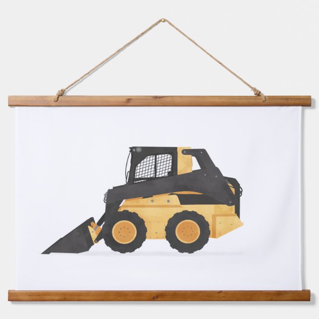 Yellow Skid Steer Contruction Kids Room Decor Hanging Tapestry (Front)