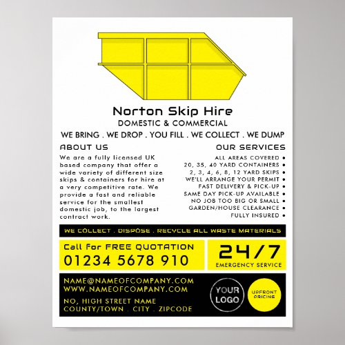 Yellow Skip SkipDumpster Company Advertising Poster