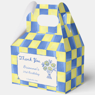 Yellow sky blue checks modern birthday party favor boxes