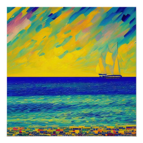 Yellow Sky Race Seascape Poster
