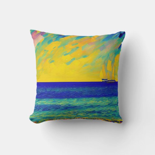 Yellow Sky Race Seascape Throw Pillow