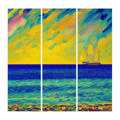 Yellow Sky Race Seascape Triptych