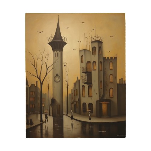 Yellow Sky Spooky Town Wood Wall Art