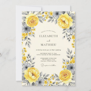 Yellow Slate Sophisticated Floral Wedding Invitation