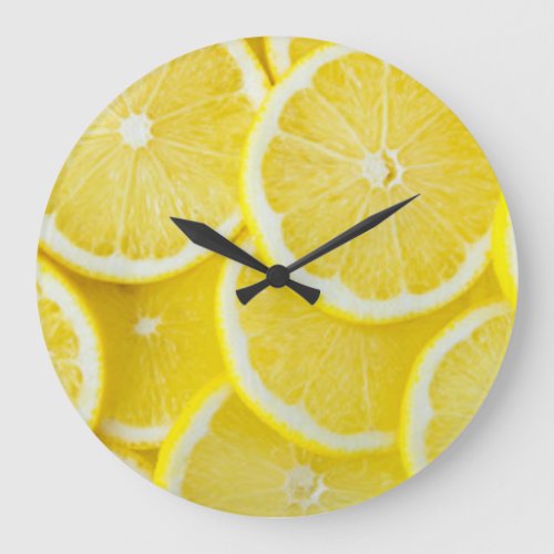 Yellow Slice Lemons Large Clock