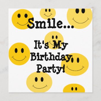 Yellow Smile Face Birthday Party Invitations by csinvitations at Zazzle