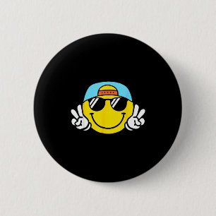 Yellow Smile Face Cute Checkered Peace Smiling Hap Button