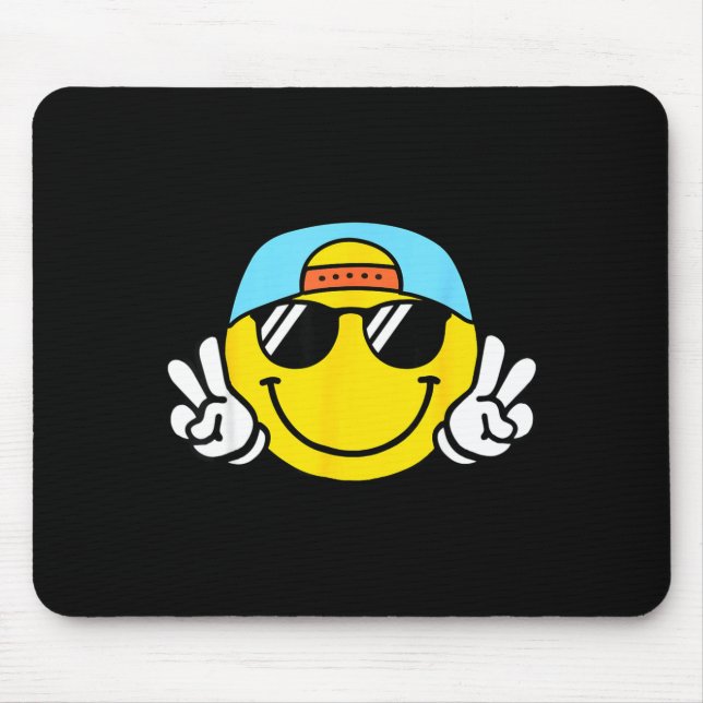 Yellow Smile Face Cute Checkered Peace Smiling Hap Mouse Pad (Front)