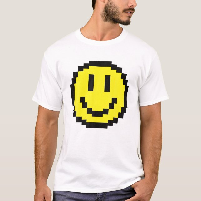 Yellow Smile Face Pixel Art Happy Smiling Face Gam T-Shirt (Front)