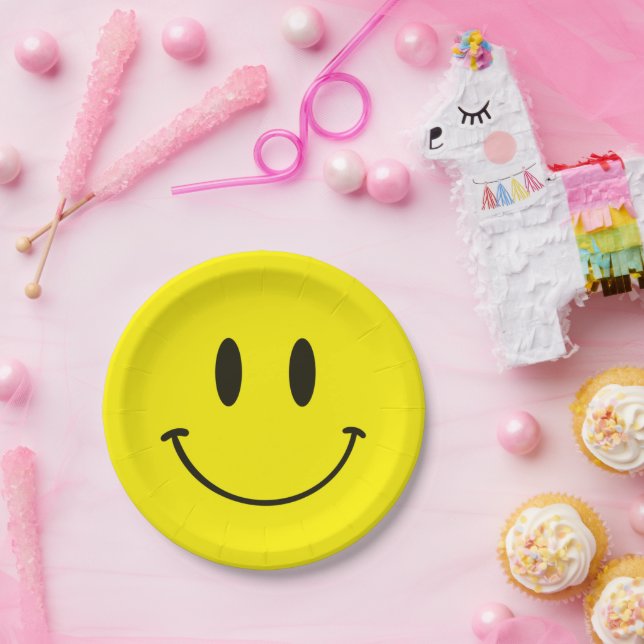 Yellow Smile One Happy Dude/Gal 1st Birthday Paper Plates (Party)