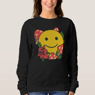 Yellow Smile   Smiling Face Cute Mushroom Rose Flo Sweatshirt