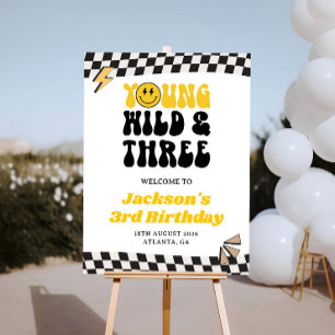 Yellow Smiley Face Groovy Boy 3rd Birthday Welcome Foam Board