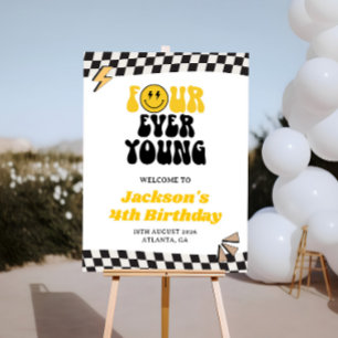 Yellow Smiley Face Groovy Boy 4th Birthday Welcome Foam Board