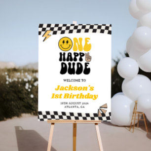 Yellow Smiley Face One Happy Dude Boy 1st Birthday Foam Board