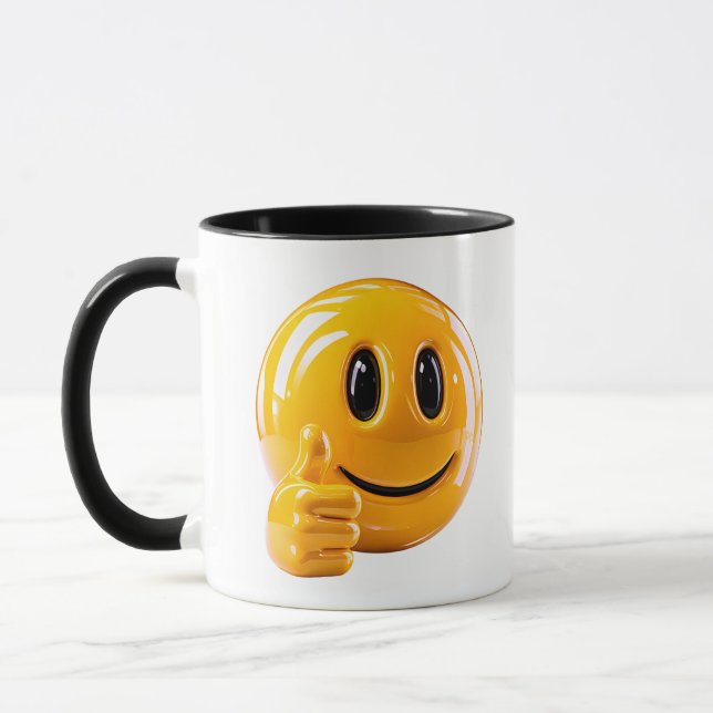 Yellow Smiley Face Thumbs Up Illustration Mug (Left)