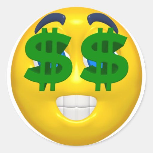yellow smiley with money eyes classic round sticker | Zazzle
