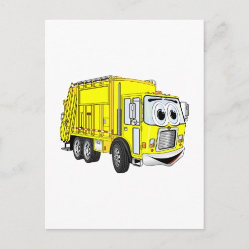 Yellow Smiling Garbage Truck Cartoon Postcard