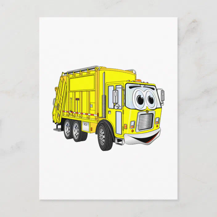 Yellow Smiling Garbage Truck Cartoon Postcard Zazzle Com