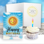 Yellow Smiling Sun  Brother in Law Birthday Card<br><div class="desc">Make your Brother-in-Law feel special on her birthday by sending her this cheerful smiling decorative Yellow and orange sun floating in the blue sky with clouds. Inside text says "The sun started shining just a little brighter on the day you were born."</div>