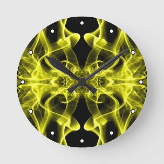Yellow Smoke Symmetrical Minimalist Black Round Clock