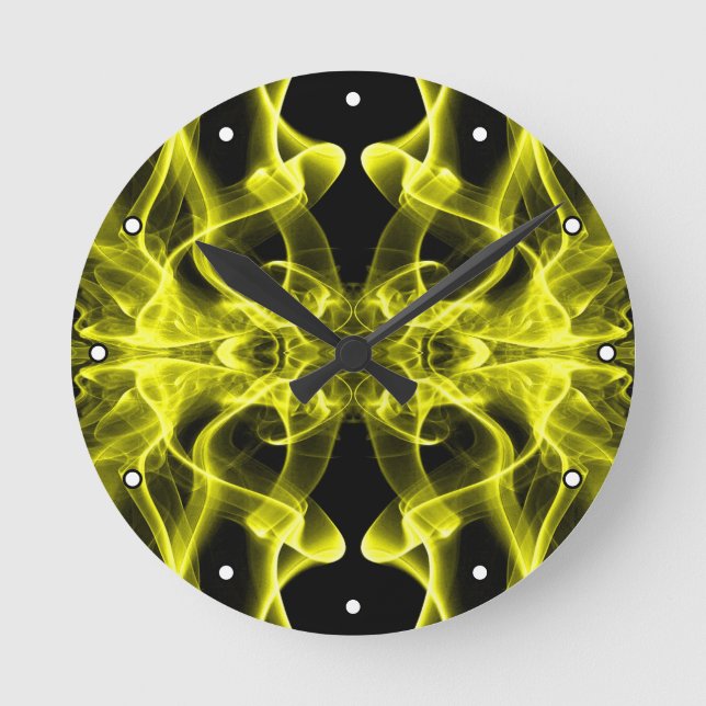 Yellow Smoke Symmetrical Minimalist Black Round Clock (Front)