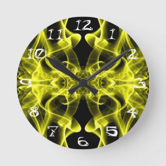 Yellow Smoke Symmetrical Minimalist Black Round Clock