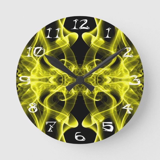 Yellow Smoke Symmetrical Minimalist Black Round Clock (Front)
