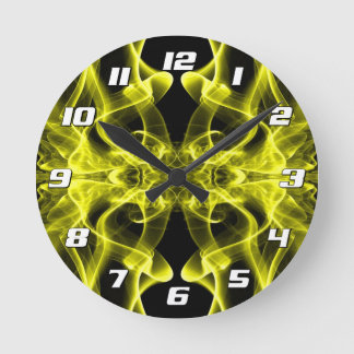 Yellow Smoke Symmetrical Minimalist Black Round Clock