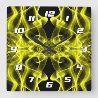 Yellow Smoke Symmetrical Minimalist Black Square Wall Clock
