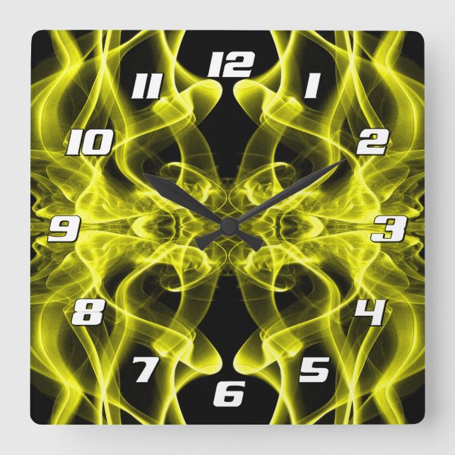 Yellow Smoke Symmetrical Minimalist Black Square Wall Clock (Front)