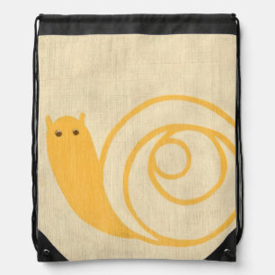 Yellow Snail on Cream Background Drawstring Bag