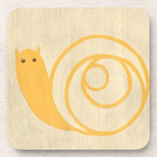 Yellow Snail on Cream Background Drink Coaster (Front)