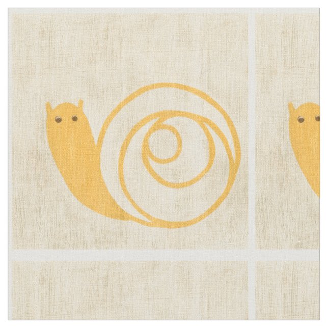 Yellow Snail on Cream Background Fabric (Close Up)