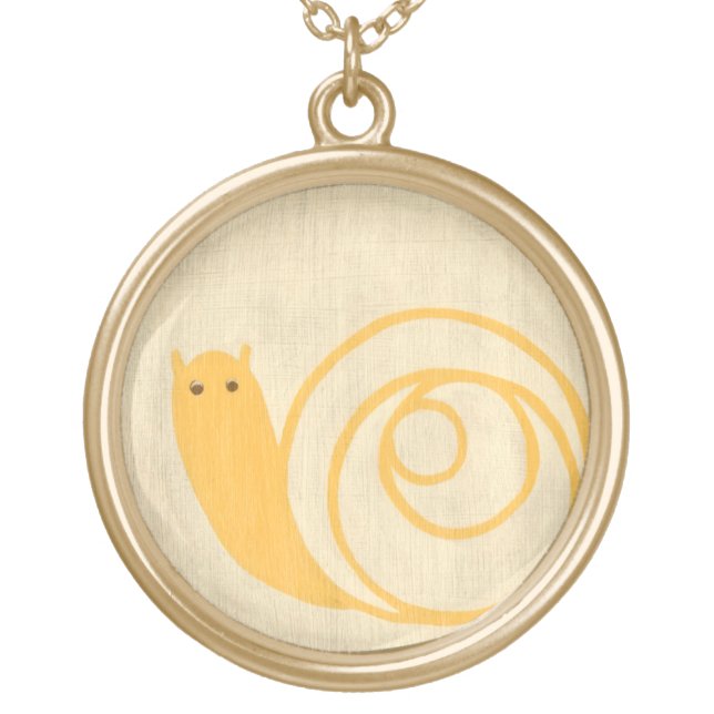 Yellow Snail on Cream Background Gold Plated Necklace (Front)