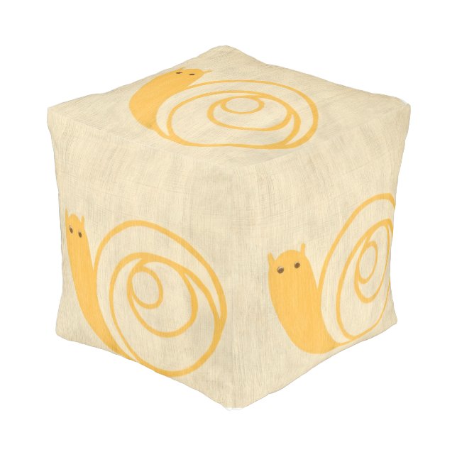 Yellow Snail on Cream Background Pouf (Angled Front)