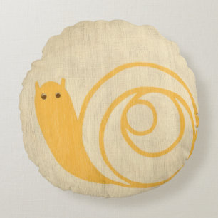 Yellow Snail on Cream Background Round Pillow