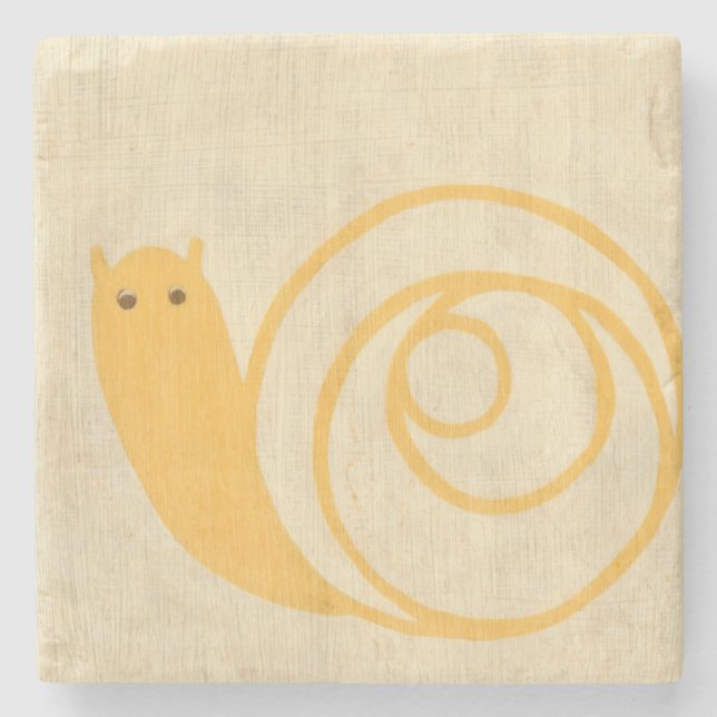Yellow Snail on Cream Background Stone Coaster (Front)