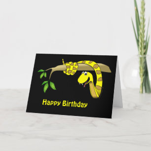 Yellow Snake in a Tree Reptile Birthday Card
