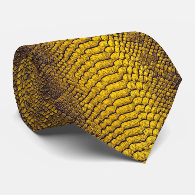 Yellow Snake Leather Texture Snakeskin Neck Tie (Rolled)