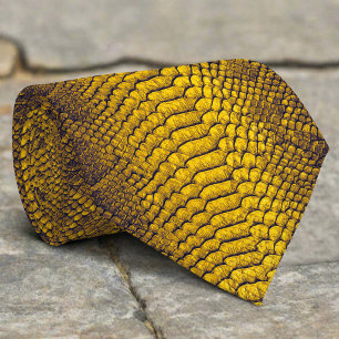 Yellow Snake Leather Texture Snakeskin Neck Tie