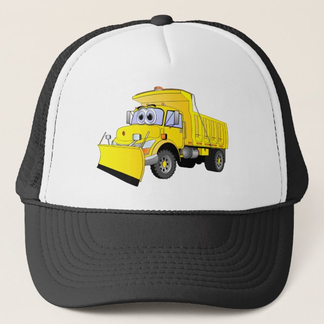 Yellow Snow Plow Cartoon Trucker Hat (Front)