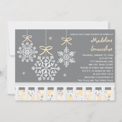 Yellow Snowflake Mobile Crib Baby Shower Invite