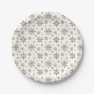 Yellow Snowflake Pattern On White Paper Plates