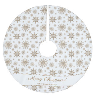 Yellow Snowflakes And Custom Family Name Christmas Brushed Polyester Tree Skirt