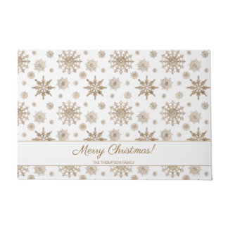 Yellow Snowflakes And Custom Family Name Christmas Doormat