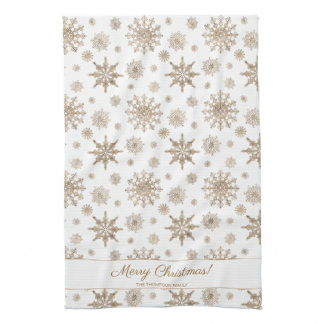 Yellow Snowflakes And Custom Family Name Christmas Kitchen Towel